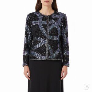 Stenay Womens Black Purple Silk Sequin Beaded Jacket  Elegant  Sz XL